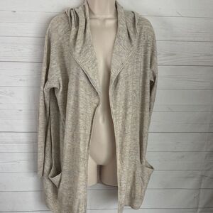 Roots Canada Size Small Open Front Heathered Cream Tan & Blue Women's Cardigan